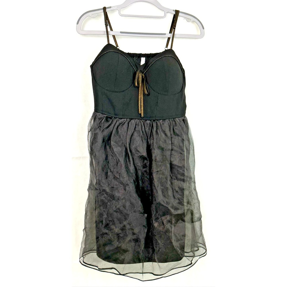 Xhilaration Black Corset Tulle Mini Dress Sz M Whimsygoth Fairy Festival Vintage